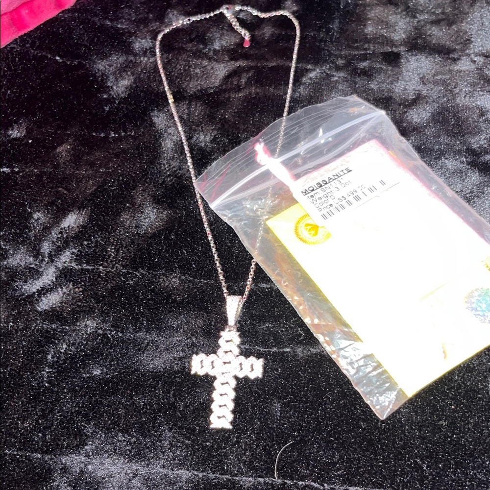 Diamond Cross Pendant Necklace - Silver Tone - Picture 4 of 4